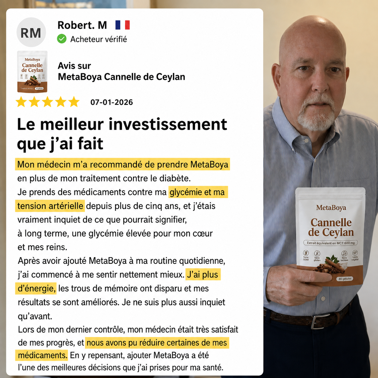 Cannelle de Ceylan 7200 mg, équivalent à de l'huile TCM